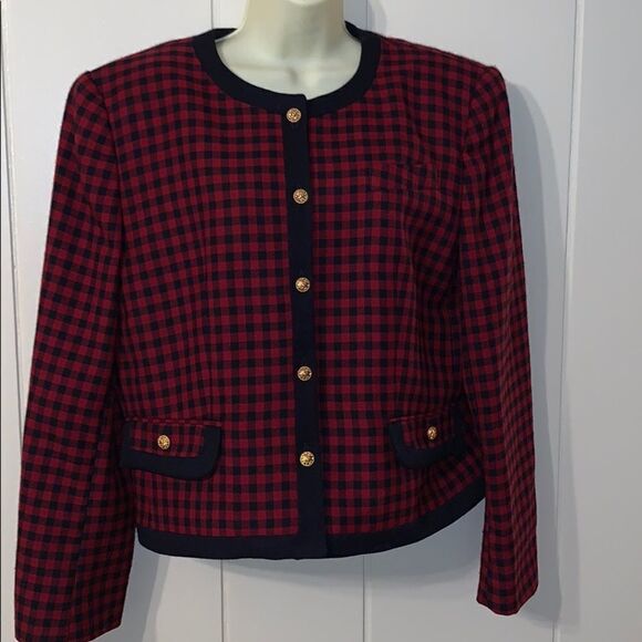 Vtg 80s Gloria Vanderbilt black & red Buffalo checked jacket - Picture 1 of 8